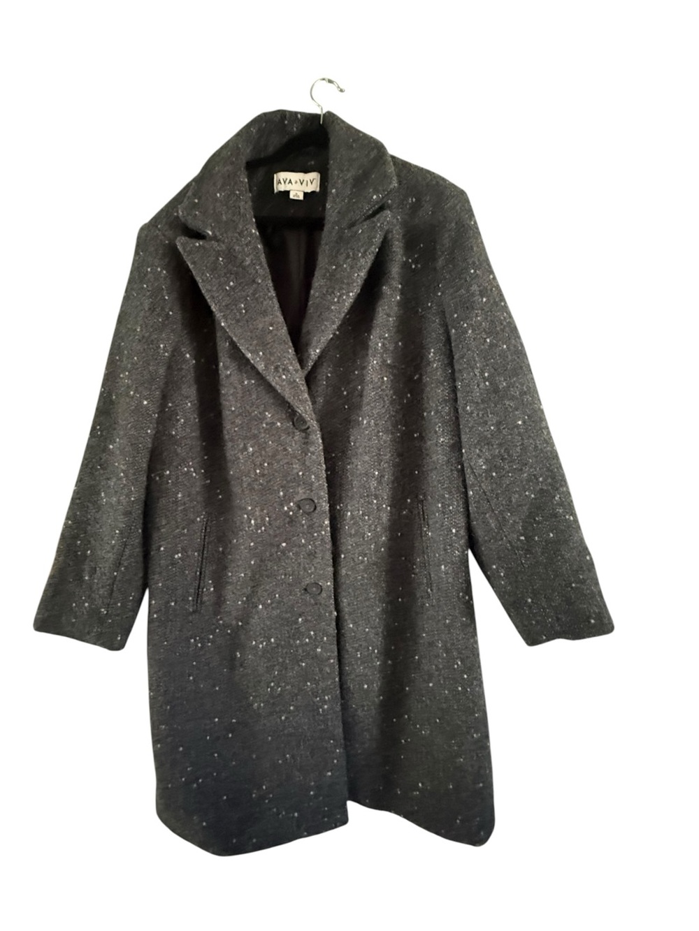 Ava & Viv Dark Charcoal Speckled Wool-Blend Pea Coat